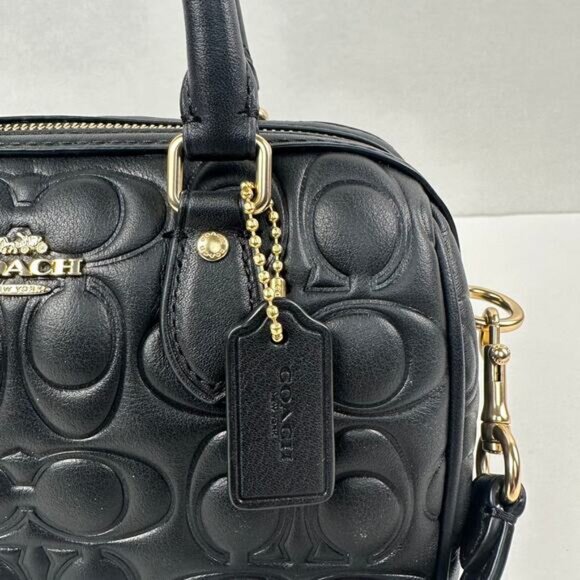 Coach Mini Rowan Crossbody Bag In Signature Leather IN Black - Picture 8 of 13